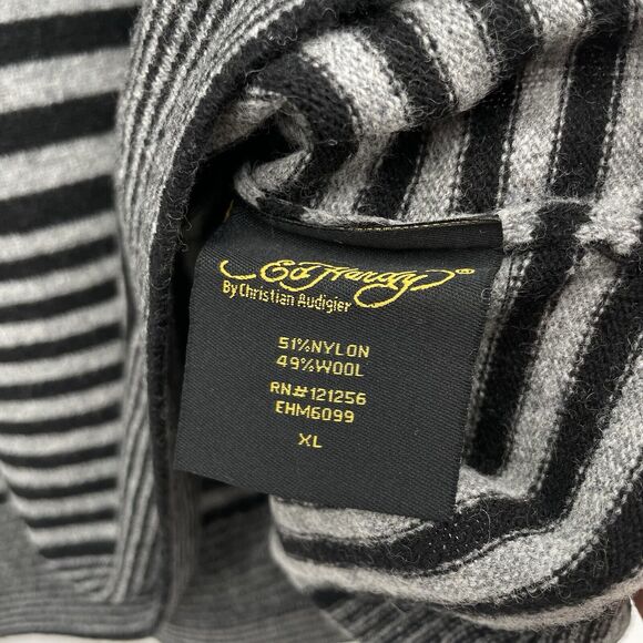 Ed Hardy by Christian Audigier Size XL Wool Blend Pullover Sweater V-Neck Unisex - Picture 8 of 8